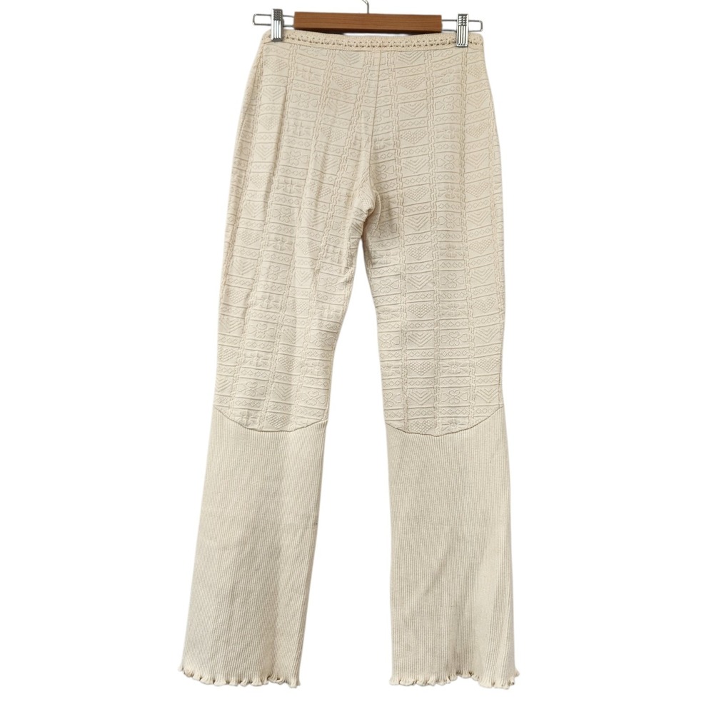 White Llama Sz Small Crocheted Handcrafted Knit Flare Pants Lace-Up Boho Hippie - Picture 4 of 12